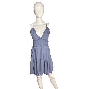 She + Sky Women's Blue Smocked Ruffle Tiered Short Dress Size L NWT